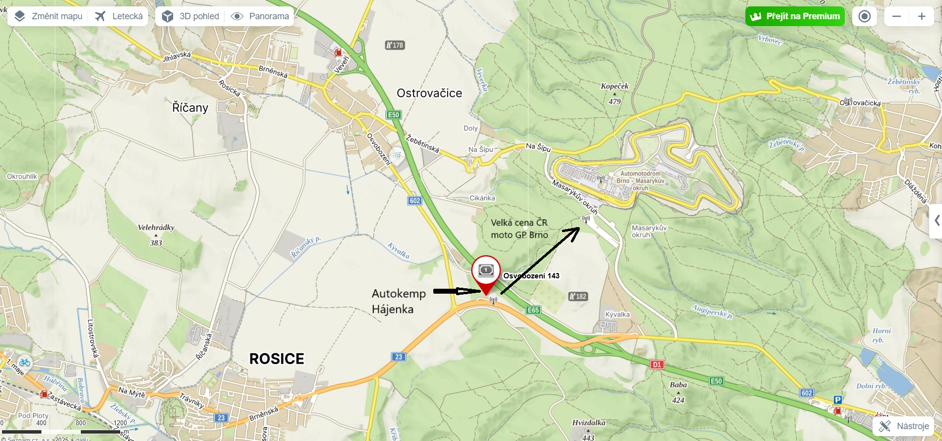 mapa Autokemp Hájenka